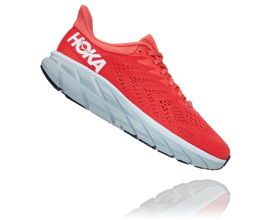 Hoka Australia One One Clifton 7 - Womens Running Shoes Red/White - JQHBT-2639